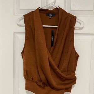 Lulu's Brown Sleeveless Drape Blouse NWT Size M